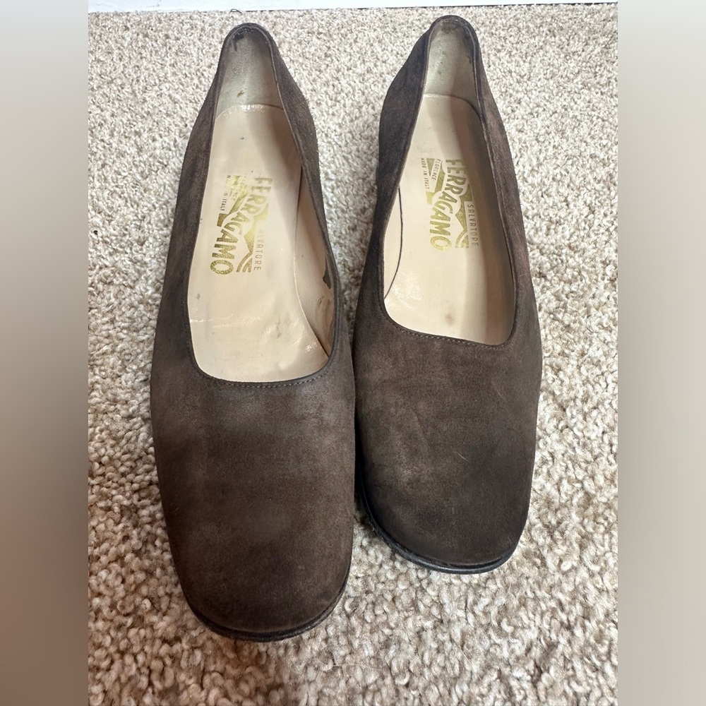 Salvatore Ferragamo Brown Suede Flats